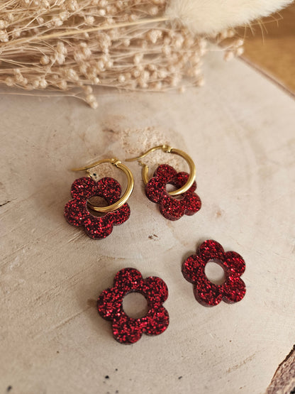 Pampilles interchangeables - par 2 - ZELIE   - rouge paillette