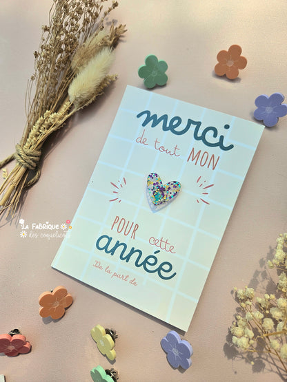 Pin's cœur - GRANDE carte "Merci de tout mon cœur pour cette année"