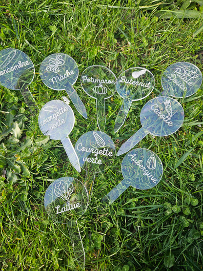 Pics à planter personnalisés en acrylique transparent – Étiquettes potager pour légumes, fruits et aromates 🌱
