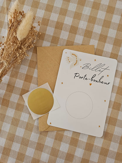 Carte à gratter - billet porte bonheur - à personnaliser - carte de voeux annonce grossesse  annonce mariage - cadeau anniversaire demande mariage marraine parrain mamie papy témoin