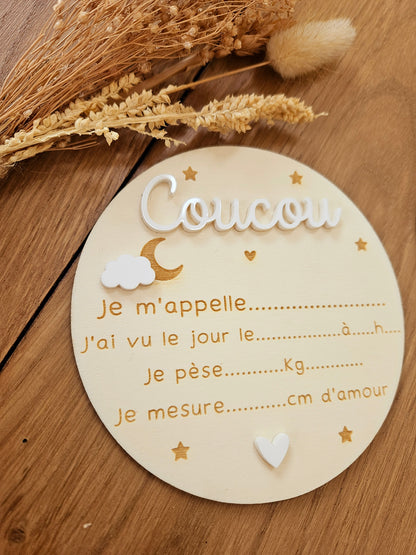 Plaque de naissance pour infos de naissance| cadeau de naissance | carte bienvenue bébé | naissance | plaque bois | personnalisé