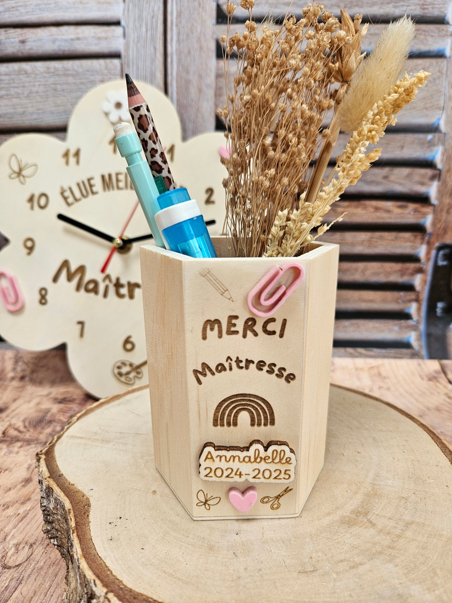 Pot à crayons hexagonal personnalisé /  Cadeau Maîtresse atsem nounou maître