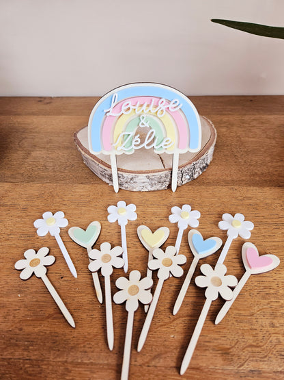 Cake topper arc en ciel prénom personnalisé / déco anniversaire baptême mariage communion / déco fille