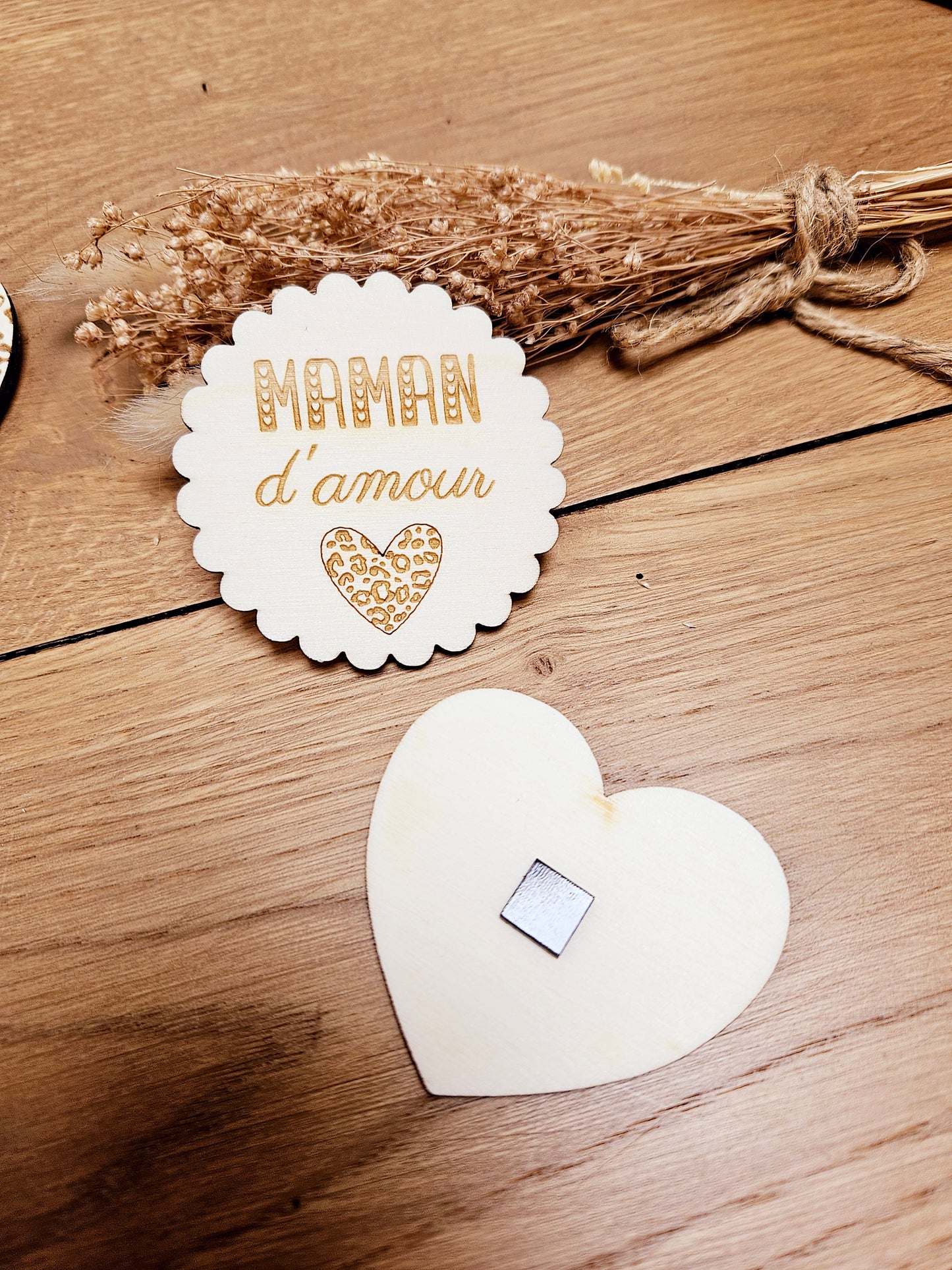 Magnet bois COEUR LEOPARD