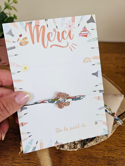 Bracelet liberty marguerite / carte MERCI /cadeau fin année - cadeau maitresse atsem école cadeau enfant