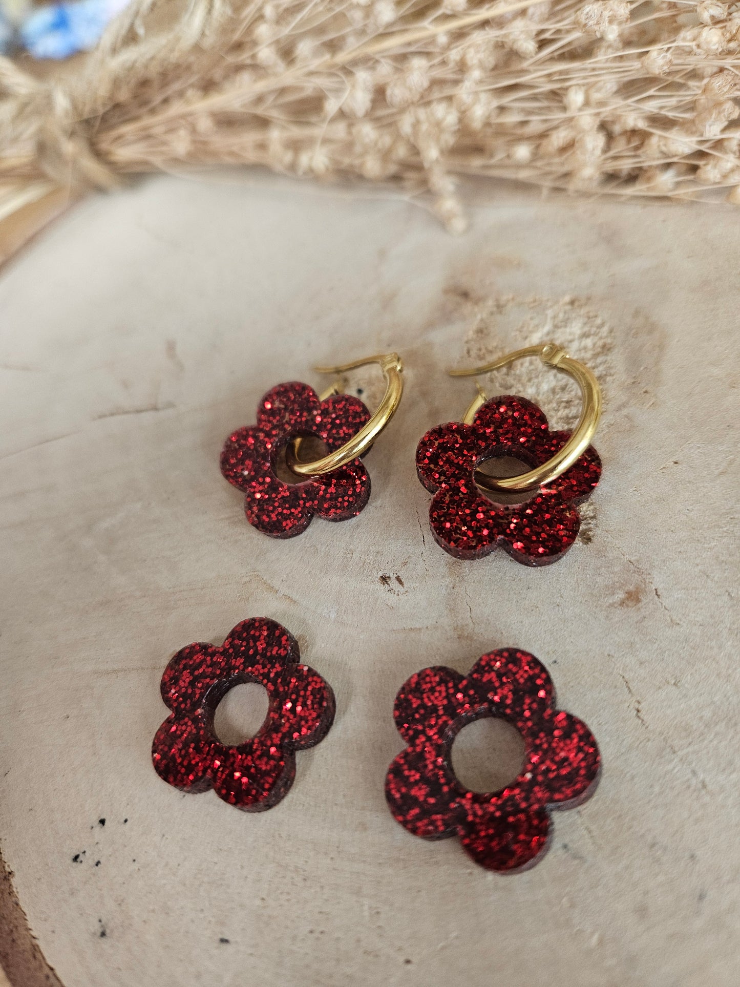 Pampilles interchangeables - par 2 - ZELIE   - rouge paillette