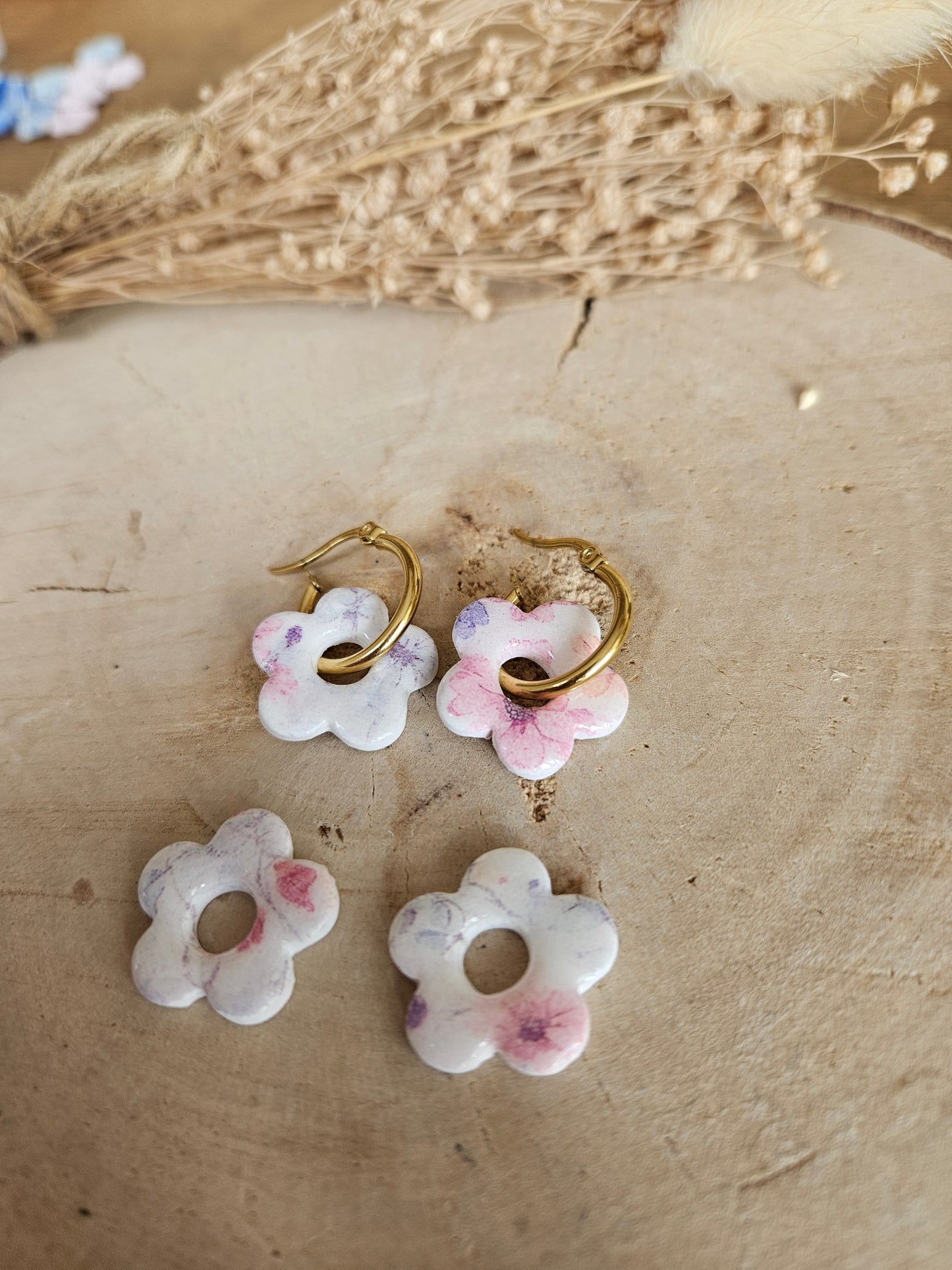 Pampilles interchangeables - par 2 -  ZELIE  BLANCHE PRINT FLEUR PASTEL