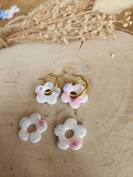 Pampilles interchangeables - par 2 -  ZELIE  BLANCHE PRINT FLEUR PASTEL