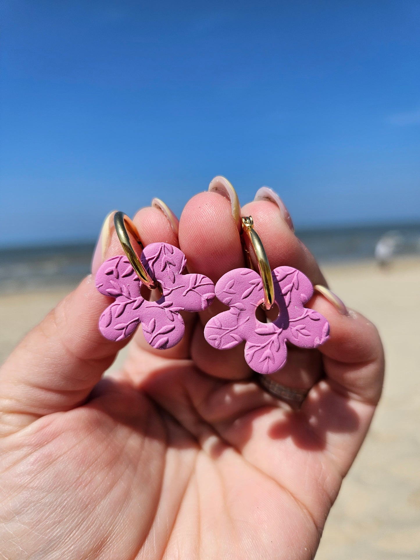 Pampilles interchangeables - par 2- GEORGETTE - ROSE MAUVE FEUILLE