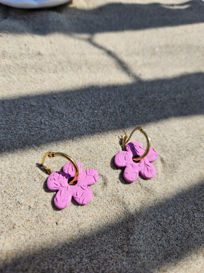 Pampilles interchangeables - par 2- GEORGETTE - ROSE MAUVE FEUILLE