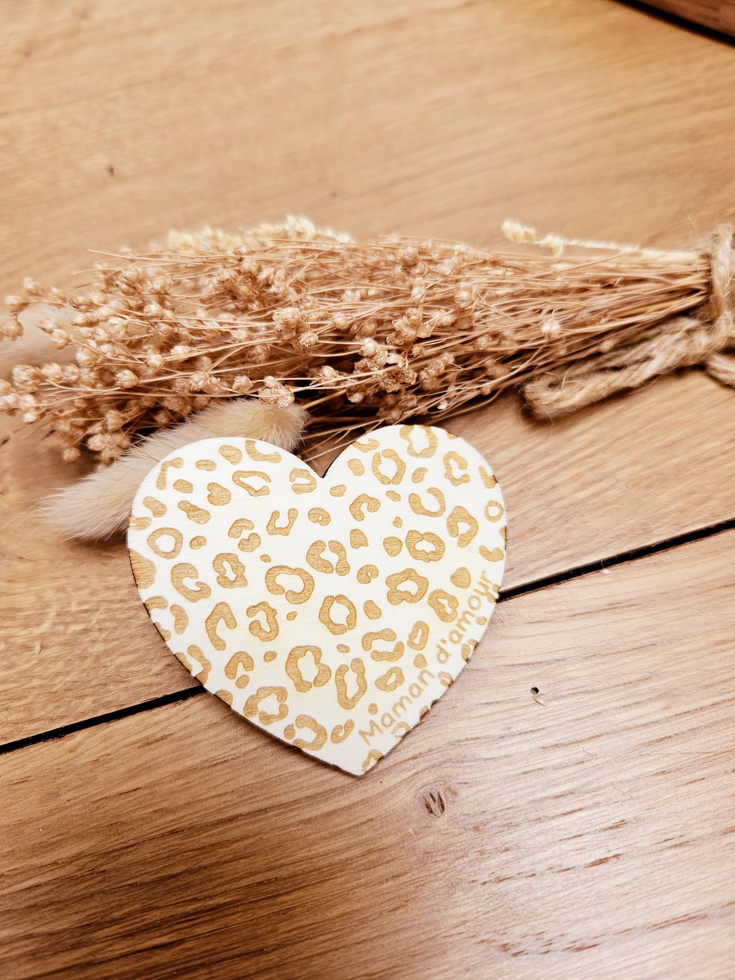 Magnet bois COEUR LEOPARD