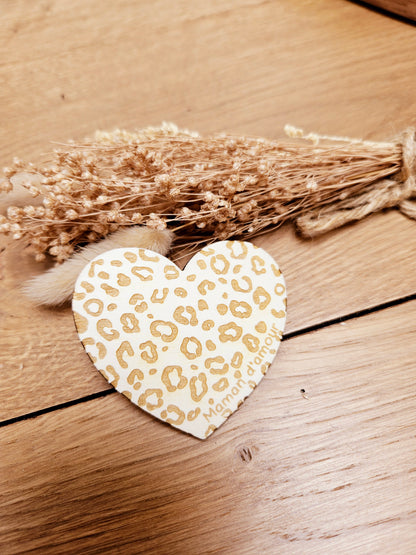 Magnet bois COEUR LEOPARD