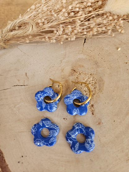 Pampilles interchangeables - par 2 -  ZELIE - BLEU ROI PRINT BLANC