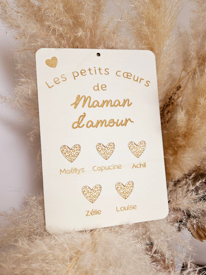 Carte - Cadre en bois "Les petits cœurs de..." LEOPARD