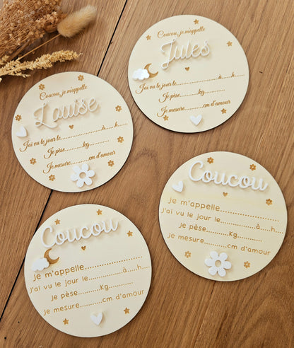 Plaque de naissance pour infos de naissance| cadeau de naissance | carte bienvenue bébé | naissance | plaque bois | personnalisé