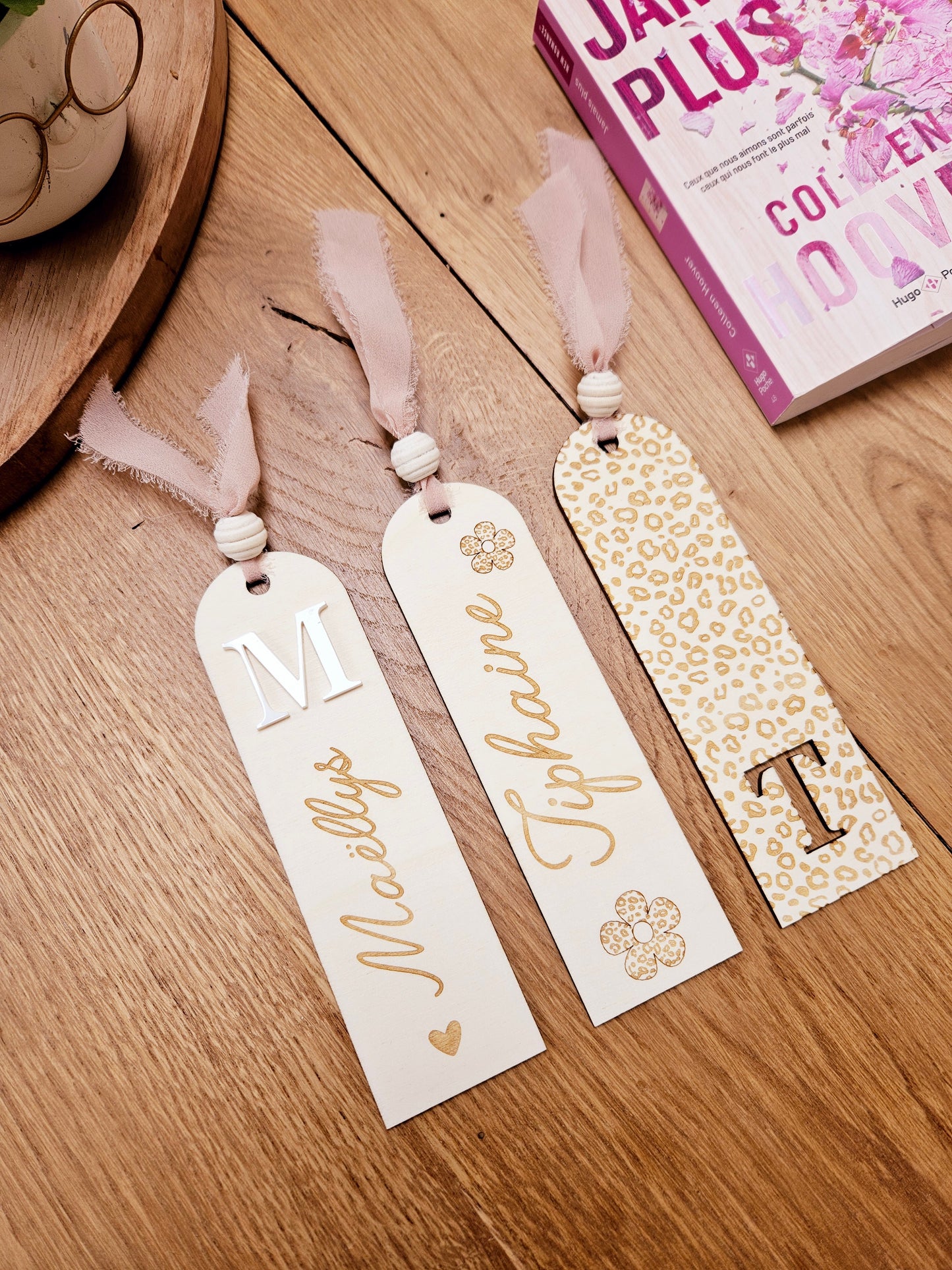 Marque page bois - personnalisé - léopard - initiale