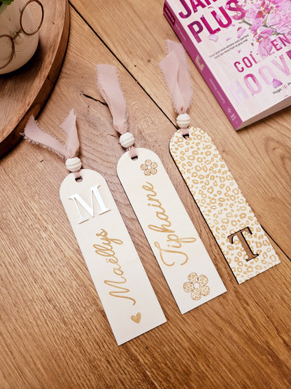 Marque page bois - personnalisé - léopard - initiale