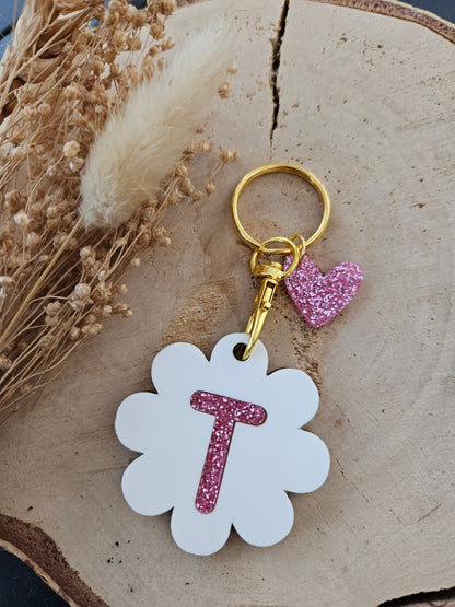 Porte clé bois ET PLEXI MARGEURITE COEUR / maman mamie maîtresse atsem cadeau femme