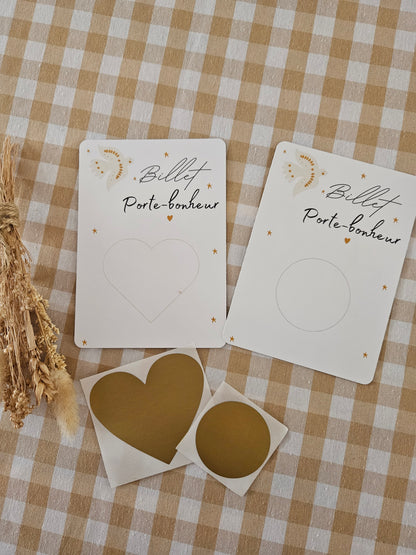 Carte à gratter - billet porte bonheur - à personnaliser - carte de voeux annonce grossesse  annonce mariage - cadeau anniversaire demande mariage marraine parrain mamie papy témoin