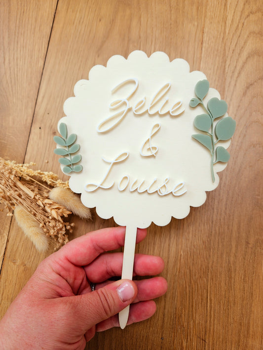 Cake topper eucalyptus prénom personnalisé / déco anniversaire baptême mariage communion / déco champêtre