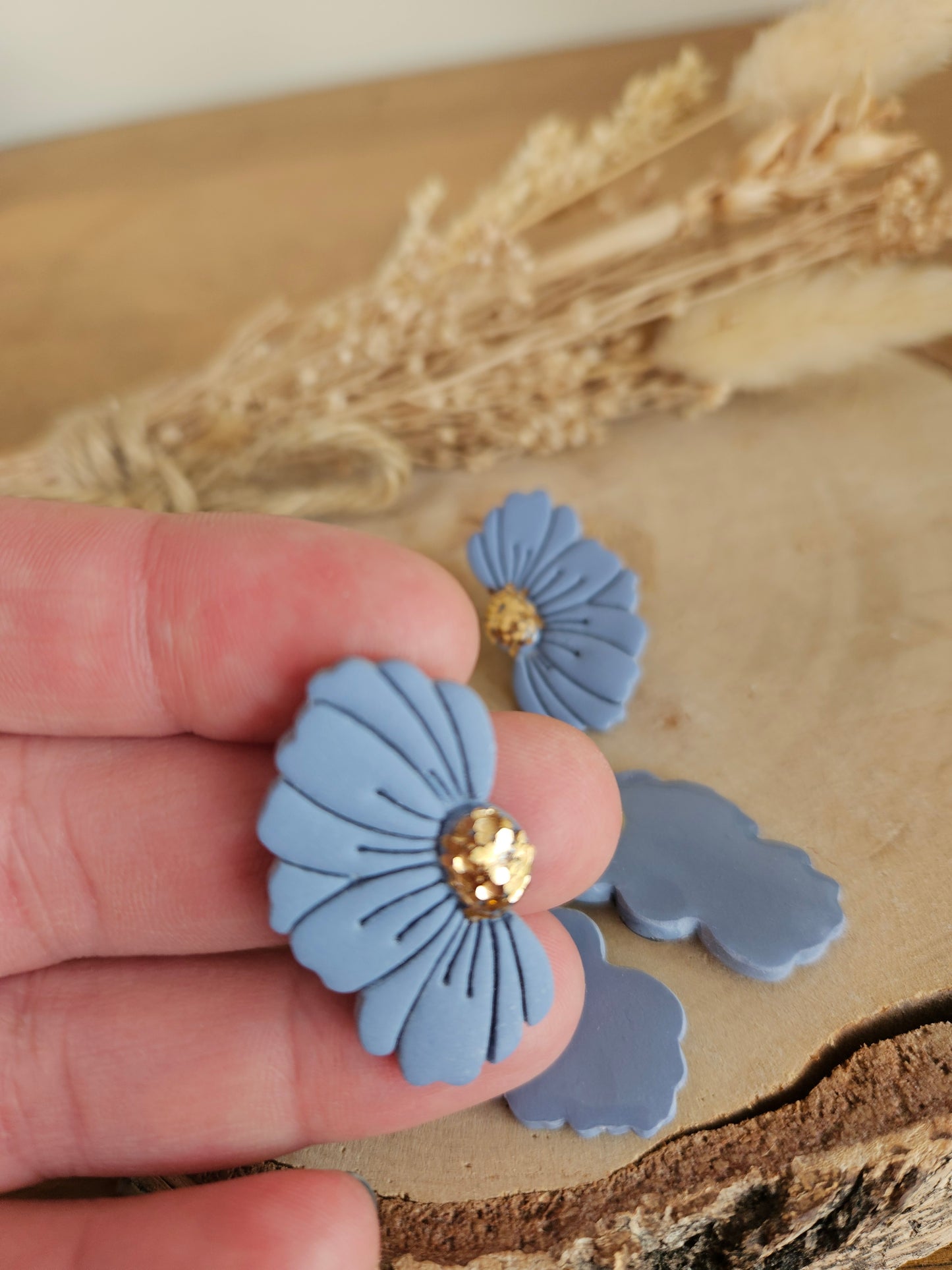 Boucles oreilles GABI FLEUR / femme en Acier Inoxydable - BLEU PIERRE