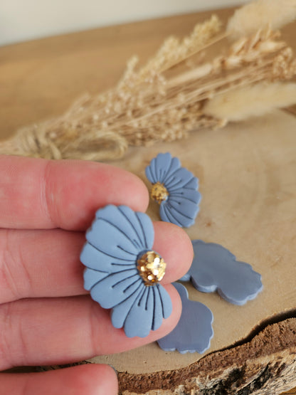 Boucles oreilles GABI FLEUR / femme en Acier Inoxydable - BLEU PIERRE