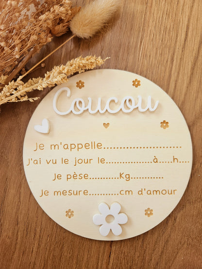 Plaque de naissance pour infos de naissance| cadeau de naissance | carte bienvenue bébé | naissance | plaque bois | personnalisé