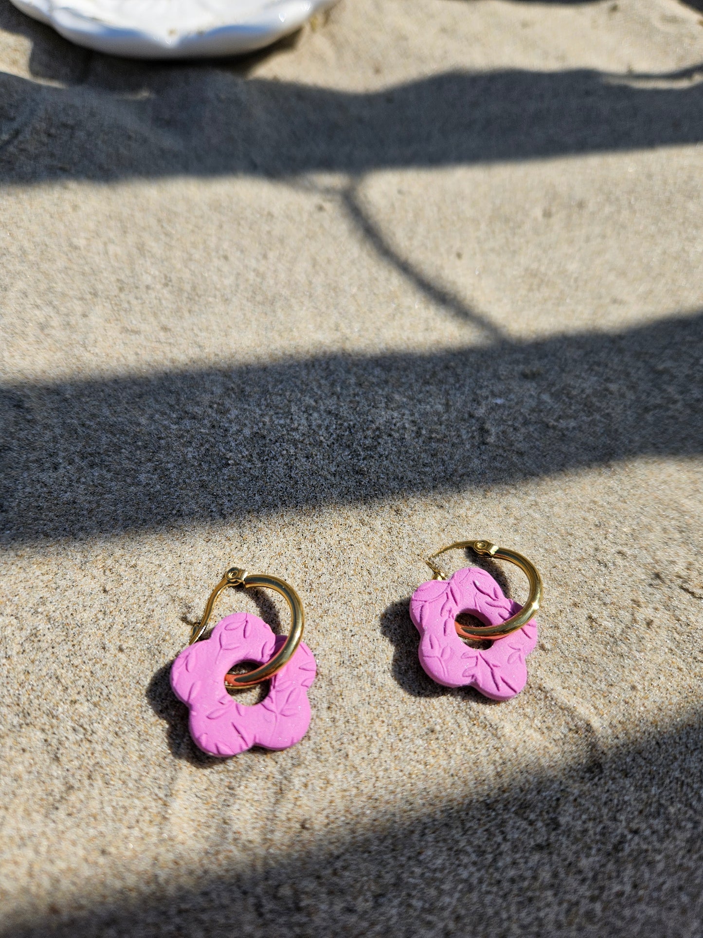 Boucles oreilles interchangeables ZELIE - ROSE MAUVE FEUILLE