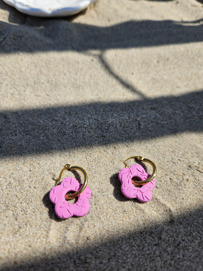 Boucles oreilles interchangeables ZELIE - ROSE MAUVE FEUILLE