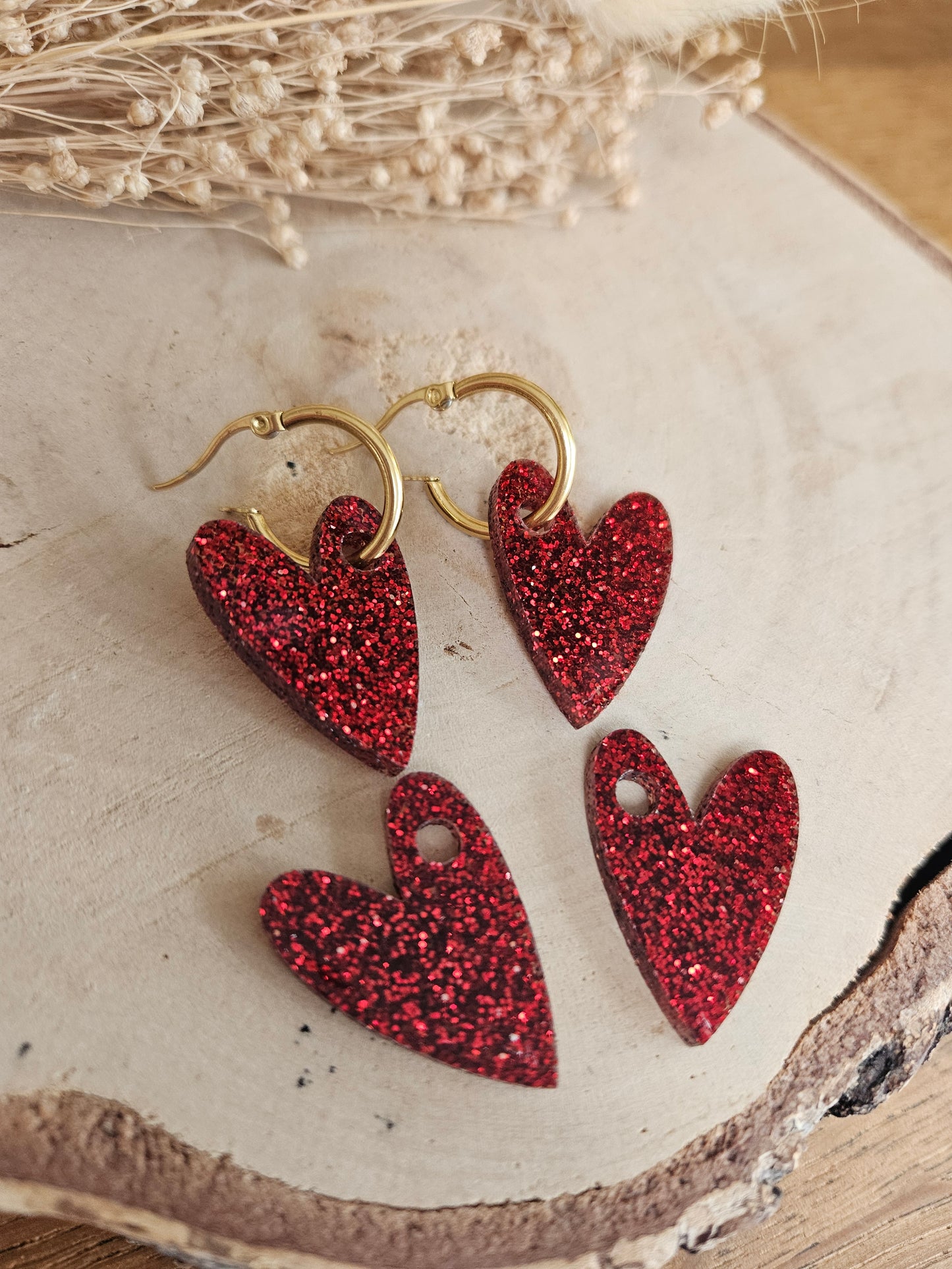 Pampilles interchangeables - par 2 - AMBRE  - rouge paillète