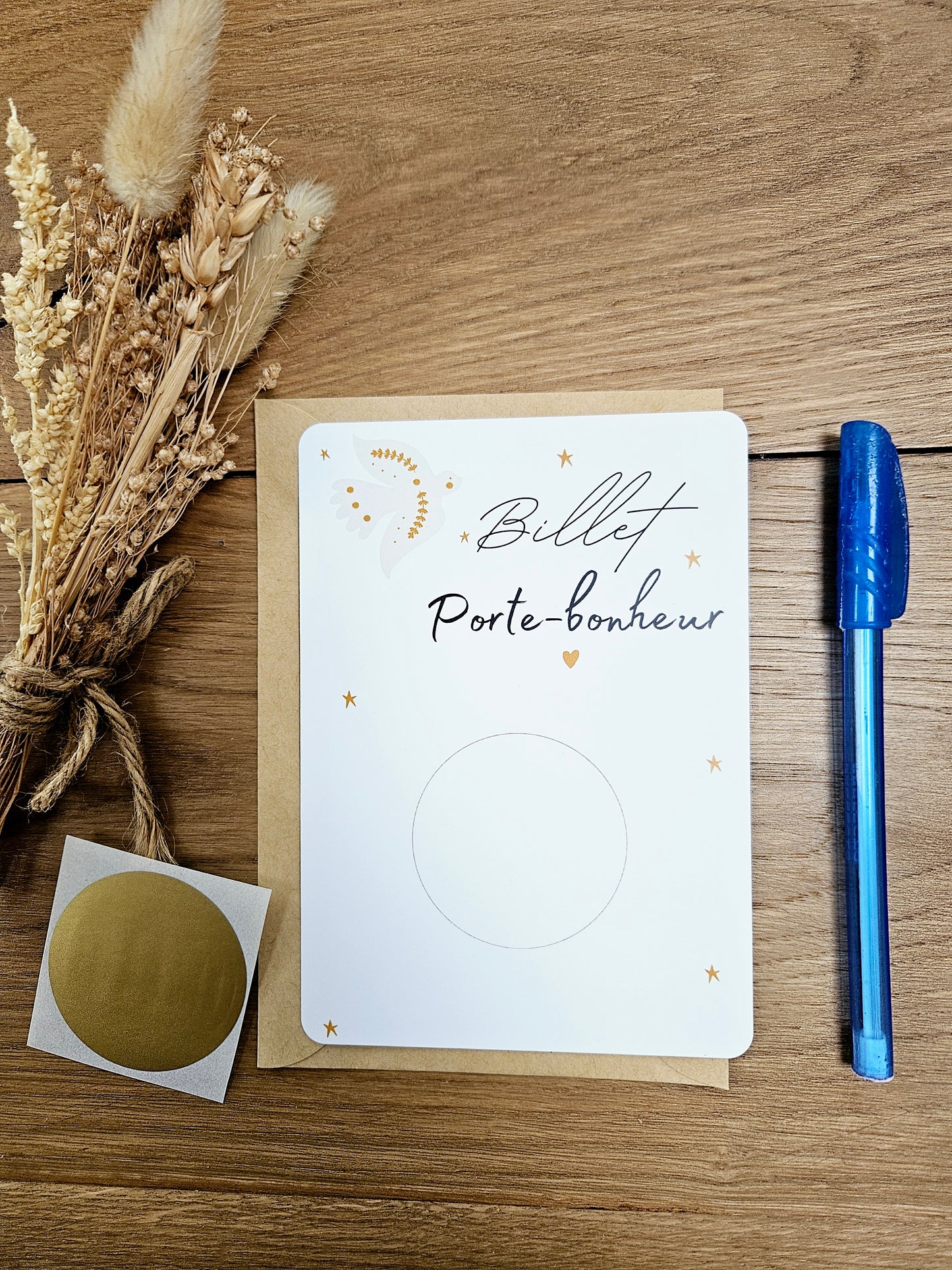 Carte à gratter - billet porte bonheur - à personnaliser - carte de voeux annonce grossesse  annonce mariage - cadeau anniversaire demande mariage marraine parrain mamie papy témoin