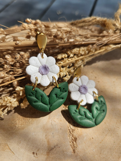 Boucles oreilles / PAQUERETTE BLANCHE ET MAUVE