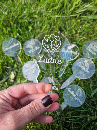 Pics à planter personnalisés en acrylique transparent – Étiquettes potager pour légumes, fruits et aromates 🌱