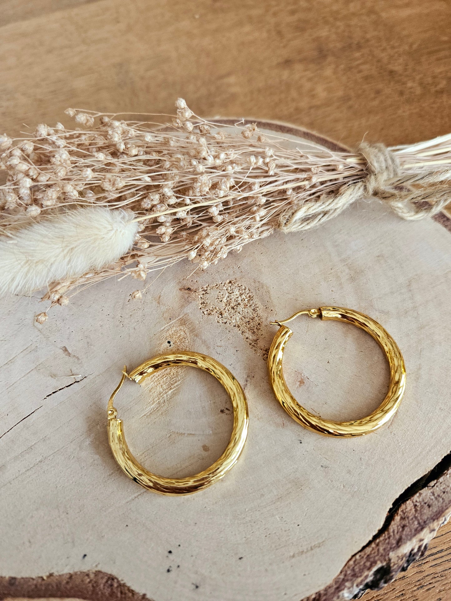 Boucles oreilles MAXI CREOLE martelée doré - Acier inoxydable