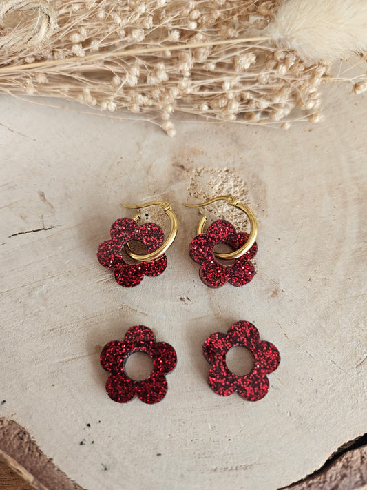 Pampilles interchangeables - par 2 - ZELIE   - rouge paillette