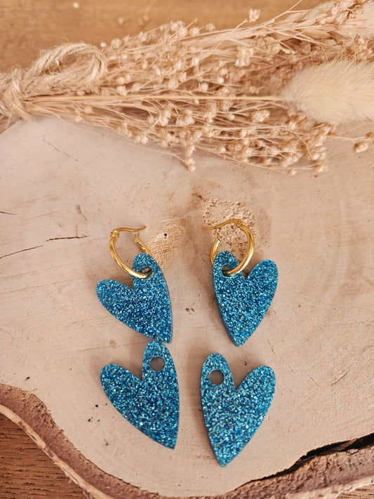 Pampilles interchangeables - par 2 - AMBRE - BLEU PAILLETE