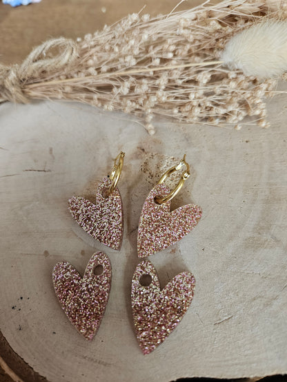 Boucles oreilles AMBRE interchangeables cœur PAMPILLE / créole femme en Acier Inoxydable - CHAMPAGNE PAILLETE