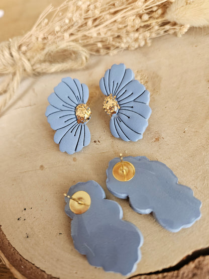 Boucles oreilles GABI FLEUR / femme en Acier Inoxydable - BLEU PIERRE