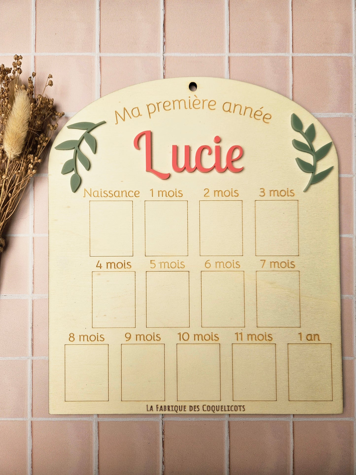 Pancarte cadre / plaque photo première année - photo bébé 1 an  - cadeau naissance bébé