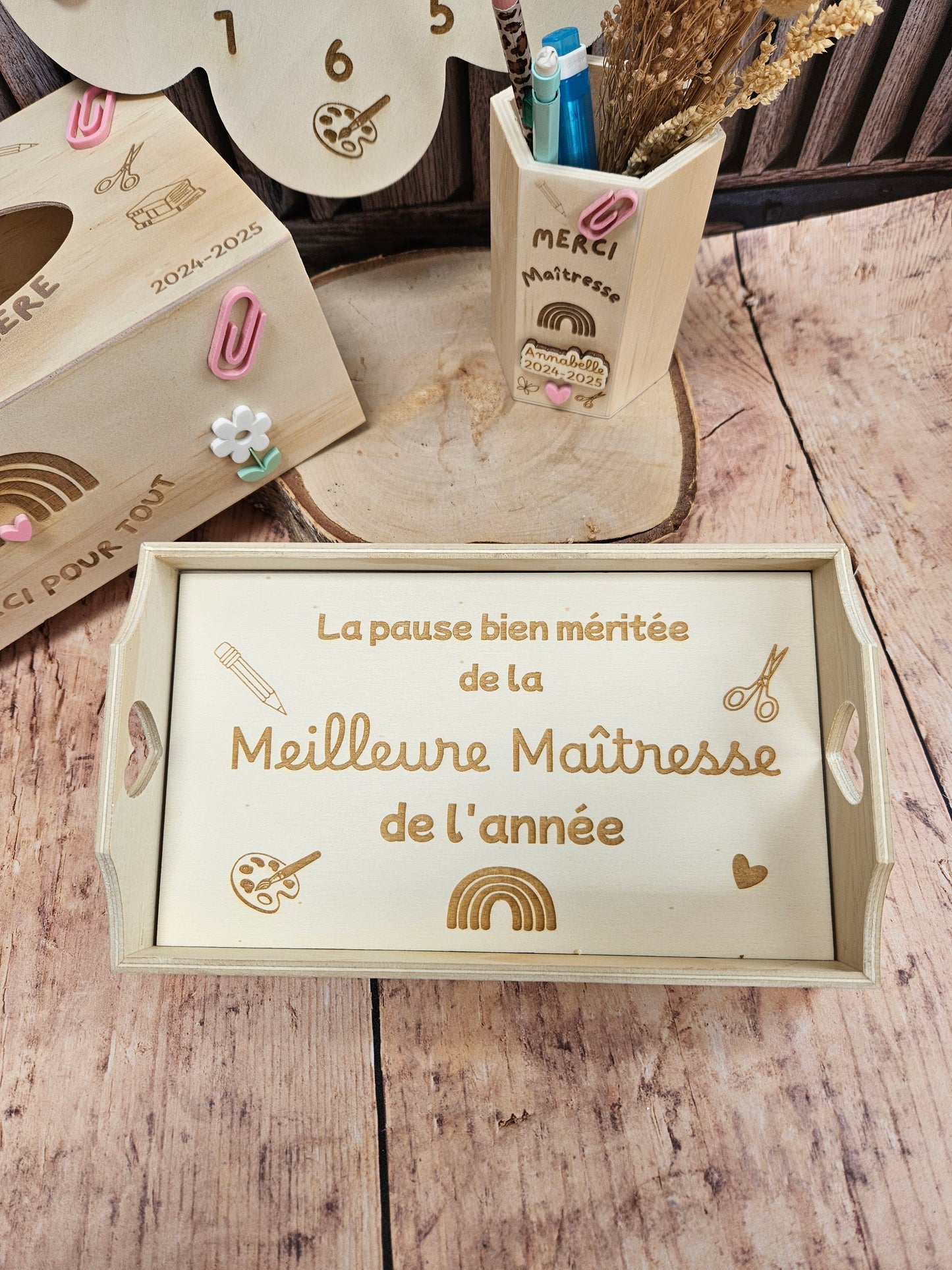 Mini plateau bois  personnalisé / Cadeau Maîtresse atsem nounou maître