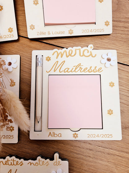Support post it / Velléda  marguerite / fin année scolaire personnalisé | cadeau personnalisé | maîtresse - atsem - nounou - maître - cadeau merci