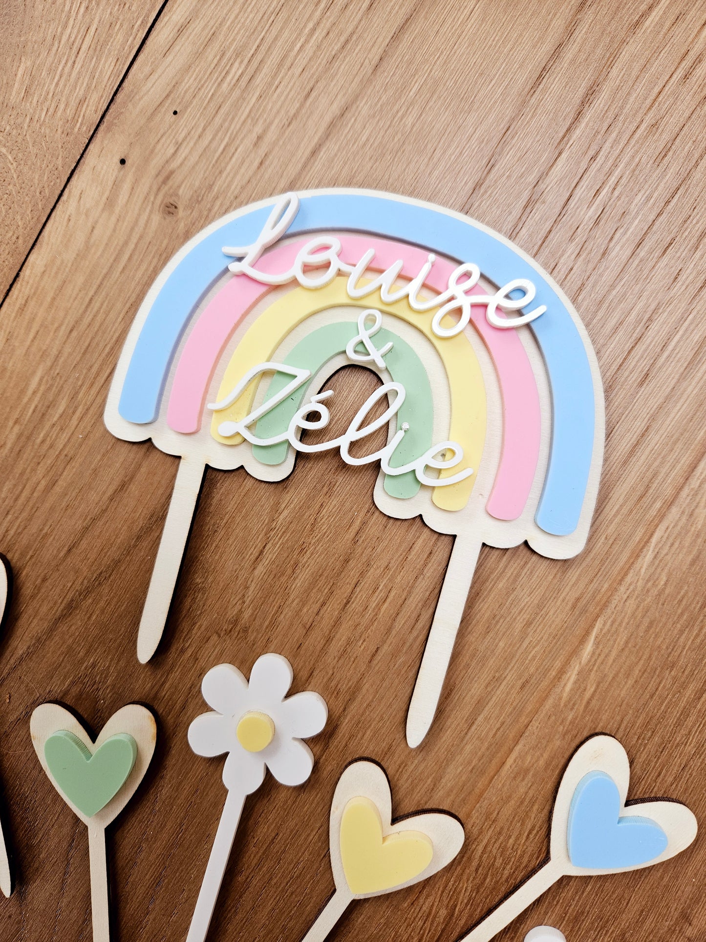Cake topper arc en ciel prénom personnalisé / déco anniversaire baptême mariage communion / déco fille