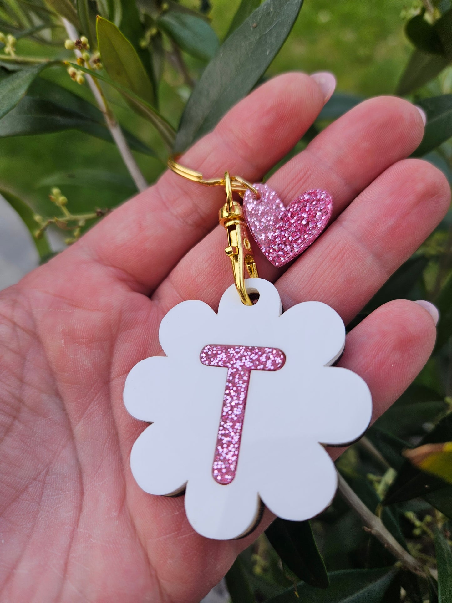 Porte clé bois ET PLEXI MARGEURITE COEUR / maman mamie maîtresse atsem cadeau femme