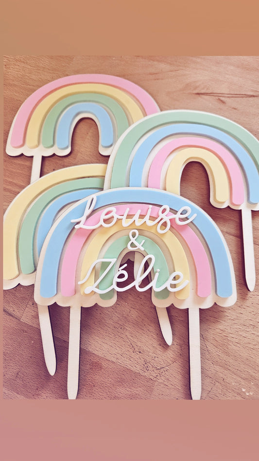 Cake topper arc en ciel prénom personnalisé / déco anniversaire baptême mariage communion / déco fille