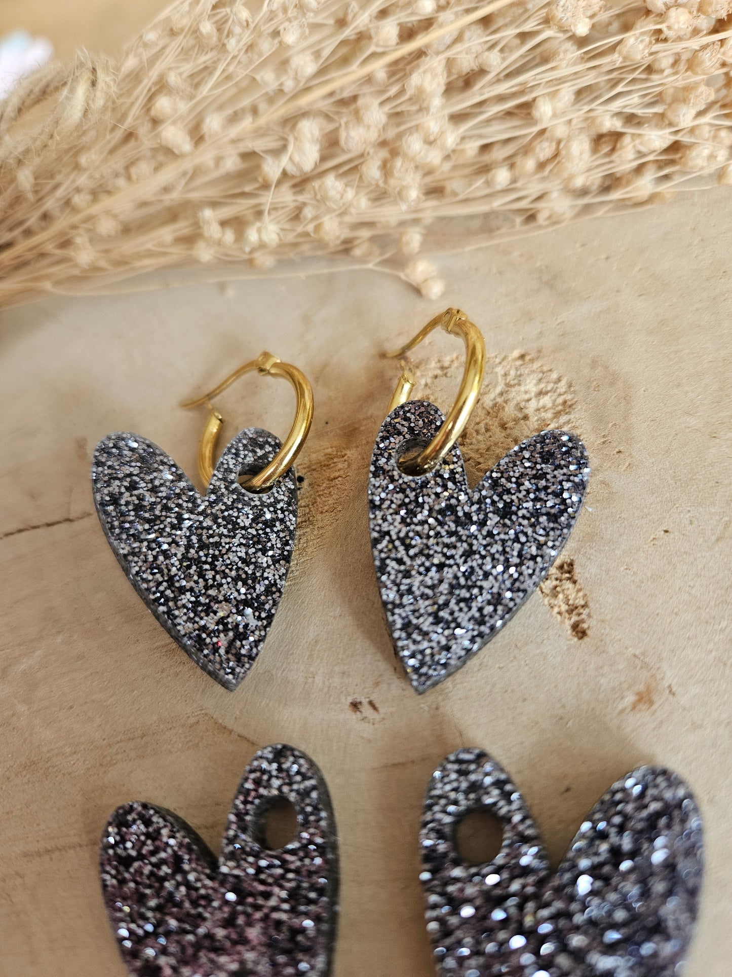 Pampilles interchangeables - par 2 - AMBRE - noir paillète