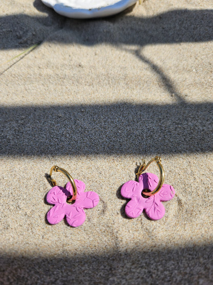 Pampilles interchangeables - par 2- GEORGETTE - ROSE MAUVE FEUILLE