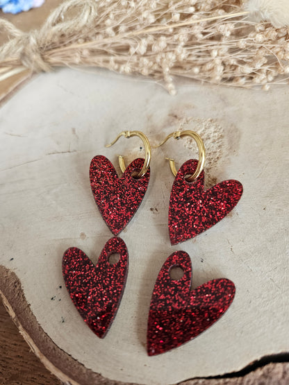 Pampilles interchangeables - par 2 - AMBRE  - rouge paillète