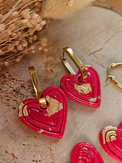 Pampilles interchangeables - par 2 - COEUR ROUGE LOVE GOLD
