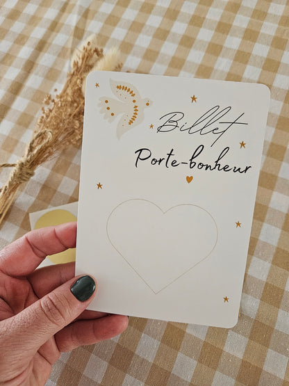 Carte à gratter - billet porte bonheur - à personnaliser - carte de voeux annonce grossesse  annonce mariage - cadeau anniversaire demande mariage marraine parrain mamie papy témoin