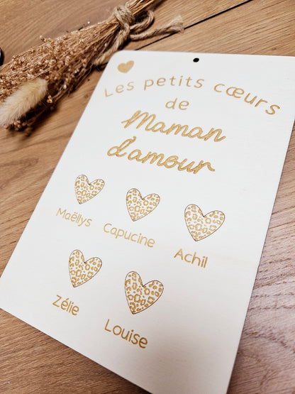 Carte - Cadre en bois "Les petits cœurs de..." LEOPARD